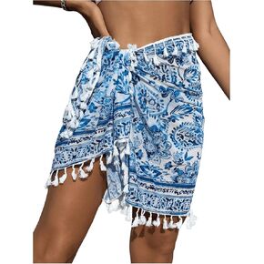 SHENHE Women's Paisley Print Beach Sarong Pareo Coverups Wrap Short Skirt with Tassels