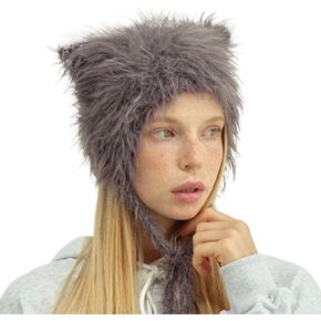 Slouchy Fuzzy Beanies for Women Cute Fluffy Cat Ear Hat Winter Warm Crochet Y2k Harajuku Aesthetic Accessories