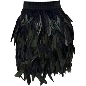 Women's Feather Mini Skirt Elastic Waist A-line Real Natural Feather Sexy Short Skirts for Women