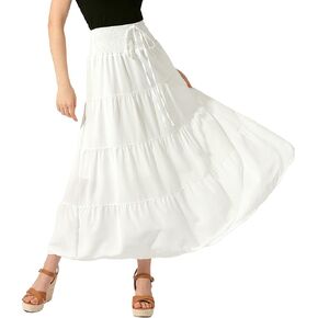 Allegra K Women's Boho Skirts Maxi Summer Beach Elastic Waist Tiered Smocked Flowy A-Line Skirt