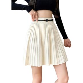SANGTREE Women's Short High Waist A-Line Pleated Knitted Skirt