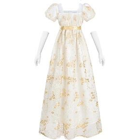 NSPSTT Golden Regency Dresses for Women 1800s Vintage Dress Victorian Ball Gown with Gloves