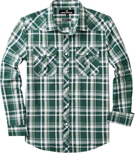 قمصان رجالية منقوشة باللؤلؤ ذات أزرار خاطفة بأكمام طويلة وقمصان كاوبوي غربية مع جيبين للعمل in Kuwait