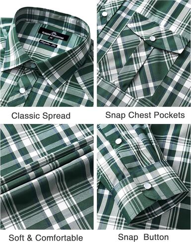 قمصان رجالية منقوشة باللؤلؤ ذات أزرار خاطفة بأكمام طويلة وقمصان كاوبوي غربية مع جيبين للعمل in Kuwait