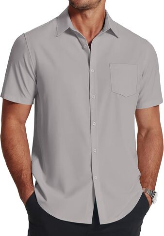 COOFANDY Men's Short Sleeve Dress Shirts Wrinkle Free Regular Fit Dress Shirt Textured Casual Button Down Shirts in Saudi Arabia