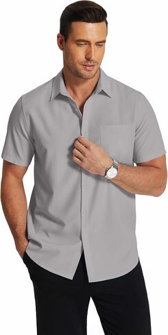 COOFANDY Men's Short Sleeve Dress Shirts Wrinkle Free Regular Fit Dress Shirt Textured Casual Button Down Shirts in Saudi Arabia