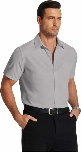 COOFANDY Men's Short Sleeve Dress Shirts Wrinkle Free Regular Fit Dress Shirt Textured Casual Button Down Shirts in Saudi Arabia