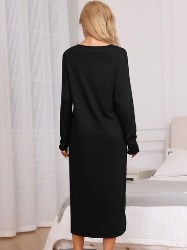 cheibear Womens Long Sleeve Long Nightgown Soft Button Down Nightshirt Knit Full Length Sleepwear in Saudi Arabia