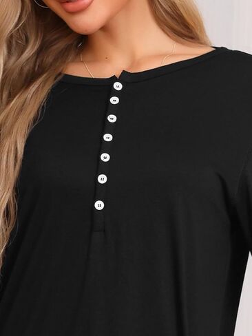 cheibear Womens Long Sleeve Long Nightgown Soft Button Down Nightshirt Knit Full Length Sleepwear in Saudi Arabia