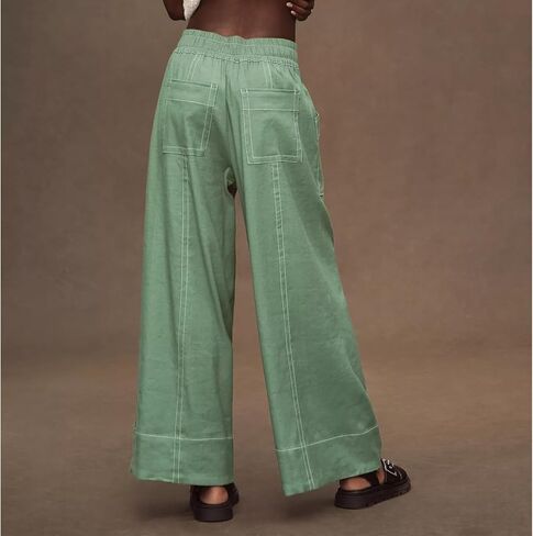 Ainangua Womens Linen Pants Flowy Wide Leg Palazzo Pants Maeve Beach Vacation Trousers Plus Size Summer Outfits in Saudi Arabia