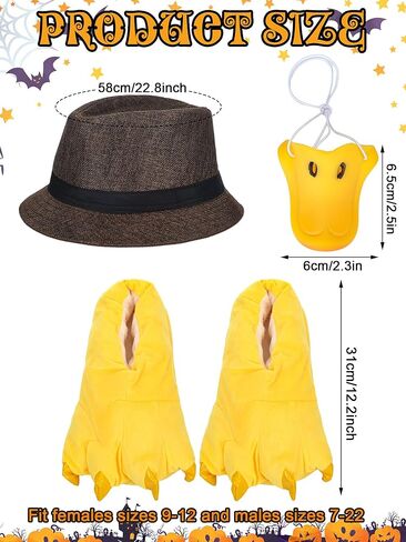 3 قطع أزياء بطة الهالوين للبالغين إكسسوار حفلات البط للجنسين، أحذية شباشب ناعمة على شكل مخلب البطة الصفراء، قبعة من القش للرجال والنساء في الهالوين in Kuwait