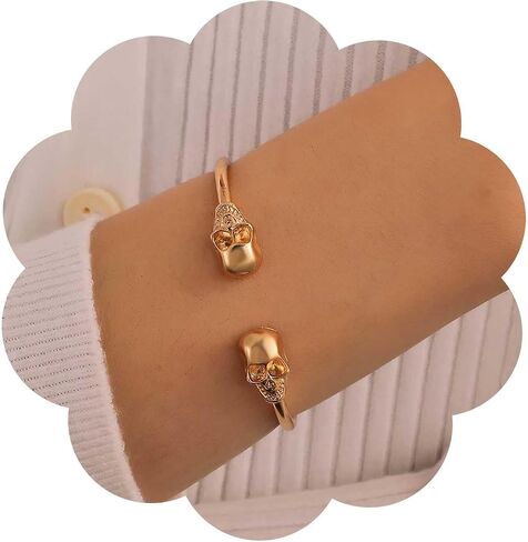 Punk Skull Bangle Bracelet Gold Skull Skeleton Open Bracelet Halloween Skull Cuff Bangle Bracelet Human Skull Bone Bracelet Skull Bangle Cuff Bracelet Jewelry for Women in Saudi Arabia