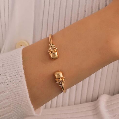Punk Skull Bangle Bracelet Gold Skull Skeleton Open Bracelet Halloween Skull Cuff Bangle Bracelet Human Skull Bone Bracelet Skull Bangle Cuff Bracelet Jewelry for Women in Saudi Arabia