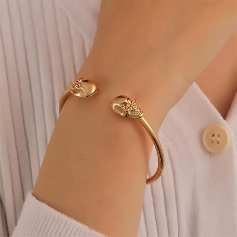 Punk Skull Bangle Bracelet Gold Skull Skeleton Open Bracelet Halloween Skull Cuff Bangle Bracelet Human Skull Bone Bracelet Skull Bangle Cuff Bracelet Jewelry for Women in Saudi Arabia