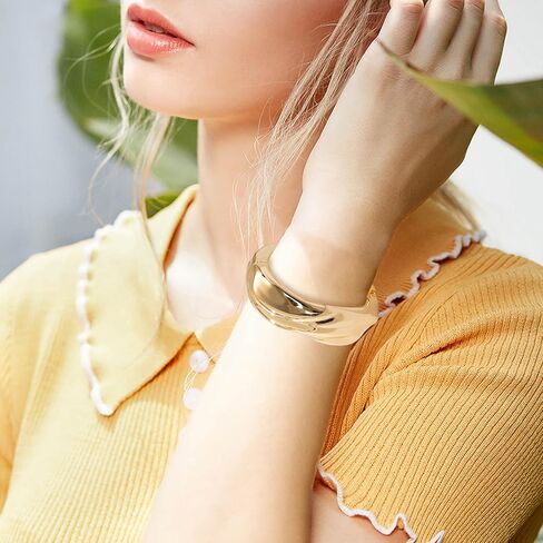 ABJFJE Fashion 18K Gold Plated Wide Chunky Gold Cuff Bracelets for Women Exaggerated Metal Punk Wrist Wrap Bangles Bracelet for Women Jewelry Gift in Kuwait