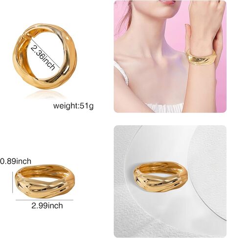 ABJFJE Fashion 18K Gold Plated Wide Chunky Gold Cuff Bracelets for Women Exaggerated Metal Punk Wrist Wrap Bangles Bracelet for Women Jewelry Gift in Kuwait