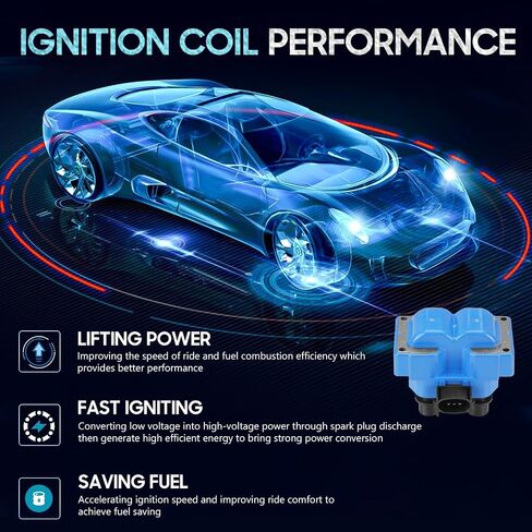 قطعتان من ملف الإشعال متوافق مع Ford F-150 F-250 Expedition Lincoln Continental Mazda 626 B2300 B2500 Mercury Cougar Tracer 2.0L 4.6L 5.0L V8، يستبدل DG530 FD487 F510، أزرق in Kuwait