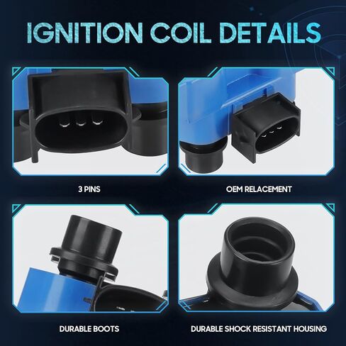 قطعتان من ملف الإشعال متوافق مع Ford F-150 F-250 Expedition Lincoln Continental Mazda 626 B2300 B2500 Mercury Cougar Tracer 2.0L 4.6L 5.0L V8، يستبدل DG530 FD487 F510، أزرق in Kuwait