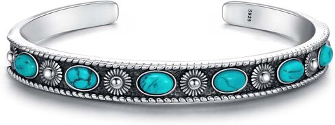 الأمريكيين الأصليين حقيقية الفيروز سوار الكفة للنساء 925 فضة بوهو الطبيعية الأحجار الكريمة الإسورة مجوهرات قابل للتعديل 6.5 7 7.5 بوصة in Kuwait