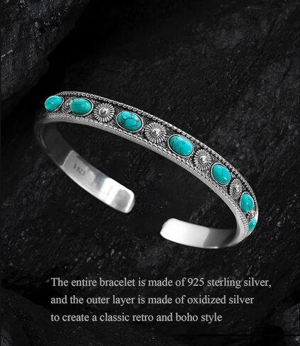 الأمريكيين الأصليين حقيقية الفيروز سوار الكفة للنساء 925 فضة بوهو الطبيعية الأحجار الكريمة الإسورة مجوهرات قابل للتعديل 6.5 7 7.5 بوصة in Kuwait