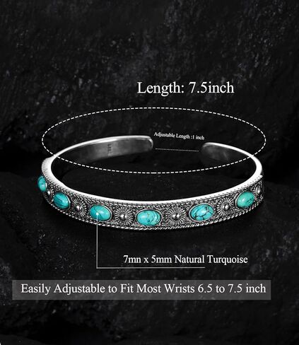الأمريكيين الأصليين حقيقية الفيروز سوار الكفة للنساء 925 فضة بوهو الطبيعية الأحجار الكريمة الإسورة مجوهرات قابل للتعديل 6.5 7 7.5 بوصة in Kuwait