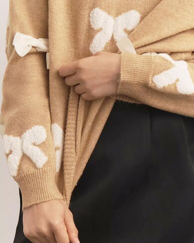 Womens Bow Sweater Cute Long Sleeve Crew Neck Drop Shoulder Trendy Fall Knitted Pullover Tops in Kuwait