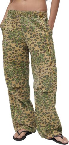 Ladyful Women's Wide Leg Leopard Pants Elastic Mid Waist Cheetah Print Jeans Boyfriend Baggy Pants in Saudi Arabia