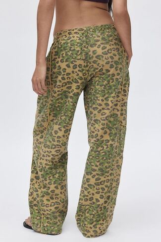 Ladyful Women's Wide Leg Leopard Pants Elastic Mid Waist Cheetah Print Jeans Boyfriend Baggy Pants in Saudi Arabia