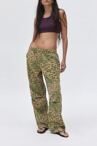 Ladyful Women's Wide Leg Leopard Pants Elastic Mid Waist Cheetah Print Jeans Boyfriend Baggy Pants in Saudi Arabia