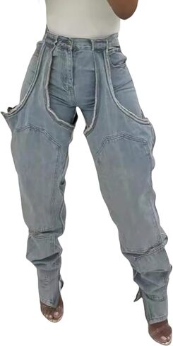 Tbahhir Women's Baggy Ripped Denim Jeans High Waisted Patchwork Boyfriend Wide Leg Distressed Stretchy Pants Y2K Streetwear in Kuwait
