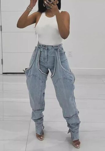Tbahhir Women's Baggy Ripped Denim Jeans High Waisted Patchwork Boyfriend Wide Leg Distressed Stretchy Pants Y2K Streetwear in Kuwait