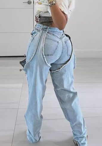 Tbahhir Women's Baggy Ripped Denim Jeans High Waisted Patchwork Boyfriend Wide Leg Distressed Stretchy Pants Y2K Streetwear in Kuwait