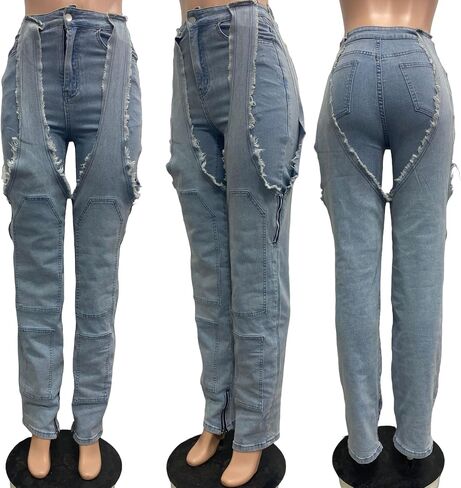 Tbahhir Women's Baggy Ripped Denim Jeans High Waisted Patchwork Boyfriend Wide Leg Distressed Stretchy Pants Y2K Streetwear in Kuwait