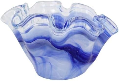وعاء Vietri Onda Glass Green صغير مكشكش - 8.25 بوصة × 7 بوصة × 4.25 بوصة ديكور زجاجي حرفي in Saudi Arabia