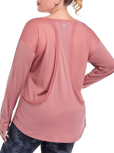 FOREYOND Women's Plus Size Mesh Workout Tops Long Sleeve Sport Tee Racerback Athletic Yoga Gym Shirts with Thumb Holes in Saudi Arabia