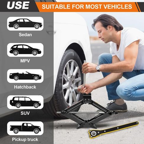 Scissor Lift Jack 2 Ton Portable Tire Jack Small Car Jack Kit with Saving Ratchet Wrench Tire Change Kit Tool for Car SUV MPV 4" to 15" Height Range Black in Saudi Arabia