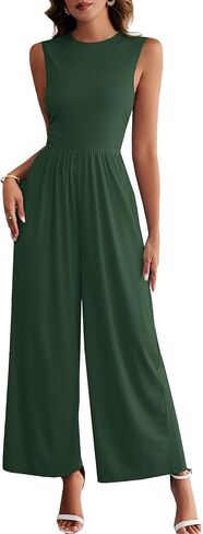 HELYO Women's One Piece Outfit Jumpsuits Dressy Casual Outfits Sleeveless Mock Neck Wide Leg Pants Rompers with Pockets S79 in Saudi Arabia