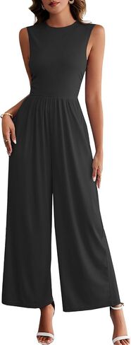 HELYO Women's One Piece Outfit Jumpsuits Dressy Casual Outfits Sleeveless Mock Neck Wide Leg Pants Rompers with Pockets S79 in Saudi Arabia