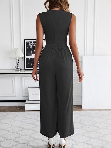 HELYO Women's One Piece Outfit Jumpsuits Dressy Casual Outfits Sleeveless Mock Neck Wide Leg Pants Rompers with Pockets S79 in Saudi Arabia