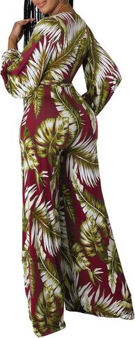 CutieLove Women's Sexy V Neck One Piece Jumpsuits Long Sleeve Casual Wide Leg Long Pants Jumpsuits with Belt in Saudi Arabia