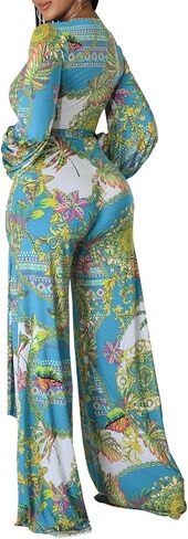 CutieLove Women's Sexy V Neck One Piece Jumpsuits Long Sleeve Casual Wide Leg Long Pants Jumpsuits with Belt in Saudi Arabia