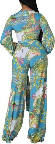 CutieLove Women's Sexy V Neck One Piece Jumpsuits Long Sleeve Casual Wide Leg Long Pants Jumpsuits with Belt in Saudi Arabia