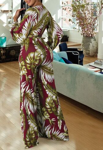 CutieLove Women's Sexy V Neck One Piece Jumpsuits Long Sleeve Casual Wide Leg Long Pants Jumpsuits with Belt in Saudi Arabia