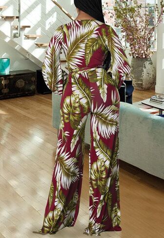 CutieLove Women's Sexy V Neck One Piece Jumpsuits Long Sleeve Casual Wide Leg Long Pants Jumpsuits with Belt in Saudi Arabia