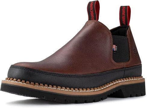 أحذية عمل SUREWAY للرجال سهلة الارتداء، جلد محبب بالكامل، مريح للغاية، Goodyear Welt، نعل مطاطي، أحذية روميو مقاومة للزيت/الانزلاق، 4 بوصة ناعمة عند الأصابع بني داكن، مقاس 10 in Kuwait