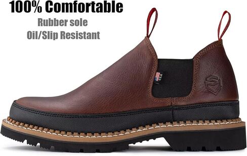 أحذية عمل SUREWAY للرجال سهلة الارتداء، جلد محبب بالكامل، مريح للغاية، Goodyear Welt، نعل مطاطي، أحذية روميو مقاومة للزيت/الانزلاق، 4 بوصة ناعمة عند الأصابع بني داكن، مقاس 10 in Kuwait
