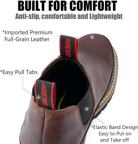 أحذية عمل SUREWAY للرجال سهلة الارتداء، جلد محبب بالكامل، مريح للغاية، Goodyear Welt، نعل مطاطي، أحذية روميو مقاومة للزيت/الانزلاق، 4 بوصة ناعمة عند الأصابع بني داكن، مقاس 10 in Kuwait