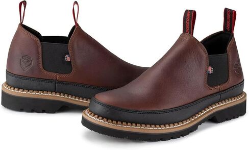 أحذية عمل SUREWAY للرجال سهلة الارتداء، جلد محبب بالكامل، مريح للغاية، Goodyear Welt، نعل مطاطي، أحذية روميو مقاومة للزيت/الانزلاق، 4 بوصة ناعمة عند الأصابع بني داكن، مقاس 10 in Kuwait