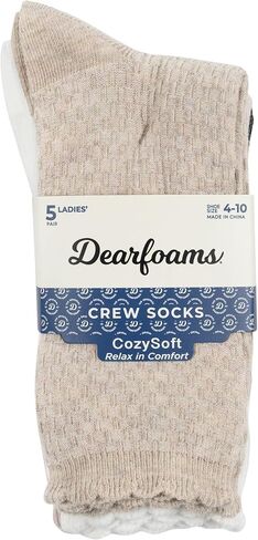Dearfoams Ladies 5 Pair Pack Everyday Super Soft Ultimate Comfort Multicolor Assorted Easy Care Scallop Edge Crew Socks in Saudi Arabia