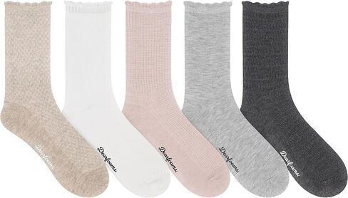Dearfoams Ladies 5 Pair Pack Everyday Super Soft Ultimate Comfort Multicolor Assorted Easy Care Scallop Edge Crew Socks in Saudi Arabia
